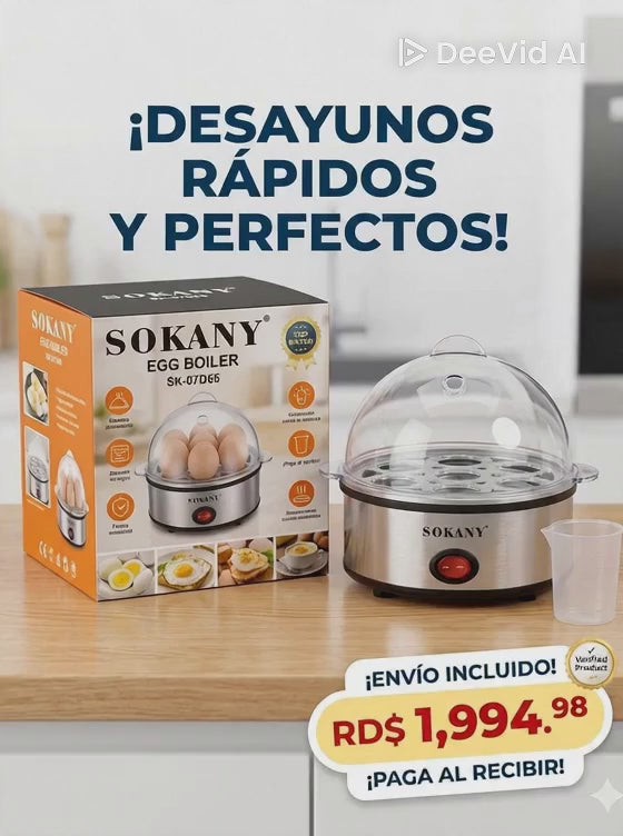 OLLA HERVIDORA DE HUEVOS SOKANY (Hervidor de Huevos Eléctrico Automático | Cocina Rápida para el Desayuno)
